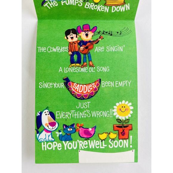 Vintage Hallmark Trifold Greeting Card Farm Funny RARE Get Well Horses Puppy Sad - Picture 5 of 9